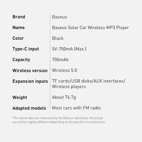 Baseus® CDMP000001 Solarni Bluetooth FM Transmiter