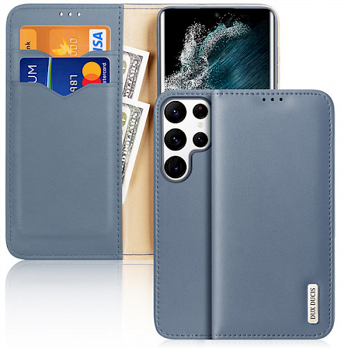 Premium DuxDucis® HIVO Kožna Preklopna futrola za Samsung Galaxy S22 Ultra Siva