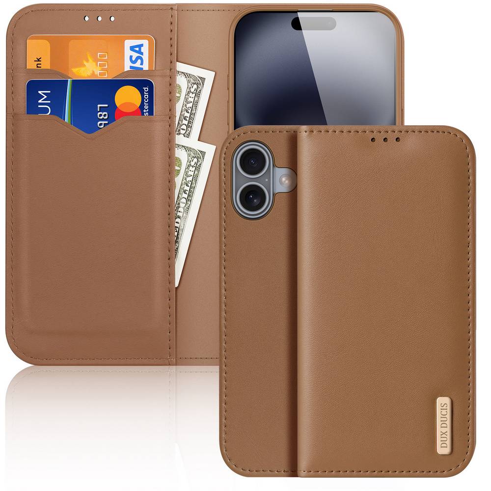 Premium DuxDucis® HIVO Kožna Preklopna futrola za iPhone 16 Smeđa