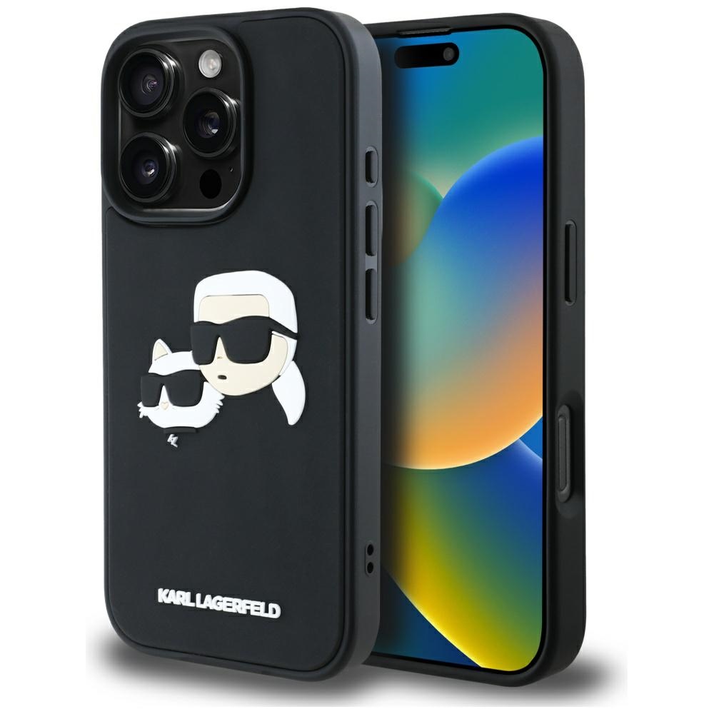 Karl Lagerfeld® HC 3D Silikonska maskica s dvostrukim glavama za iPhone 16 Pro Max Crna