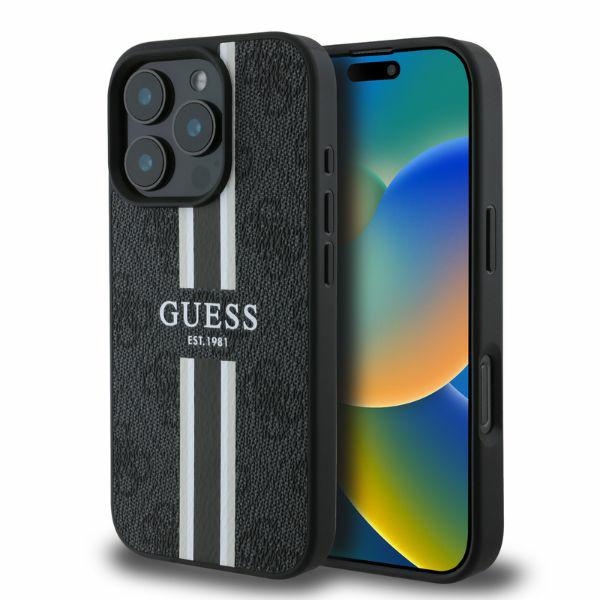 Guess® 4G MagSafe maskica s prugama i printom za iPhone 16 Pro Max Crna