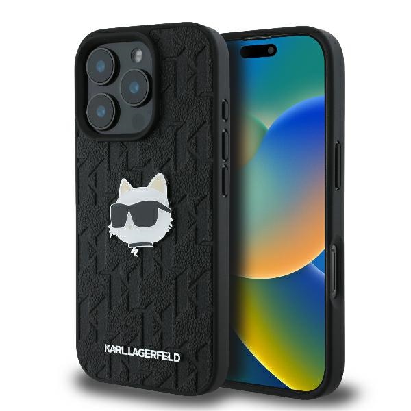 Karl Lagerfeld® Maskica iPhone 16 Pro Max s monogramom Lagerfeld Choupette Crna
