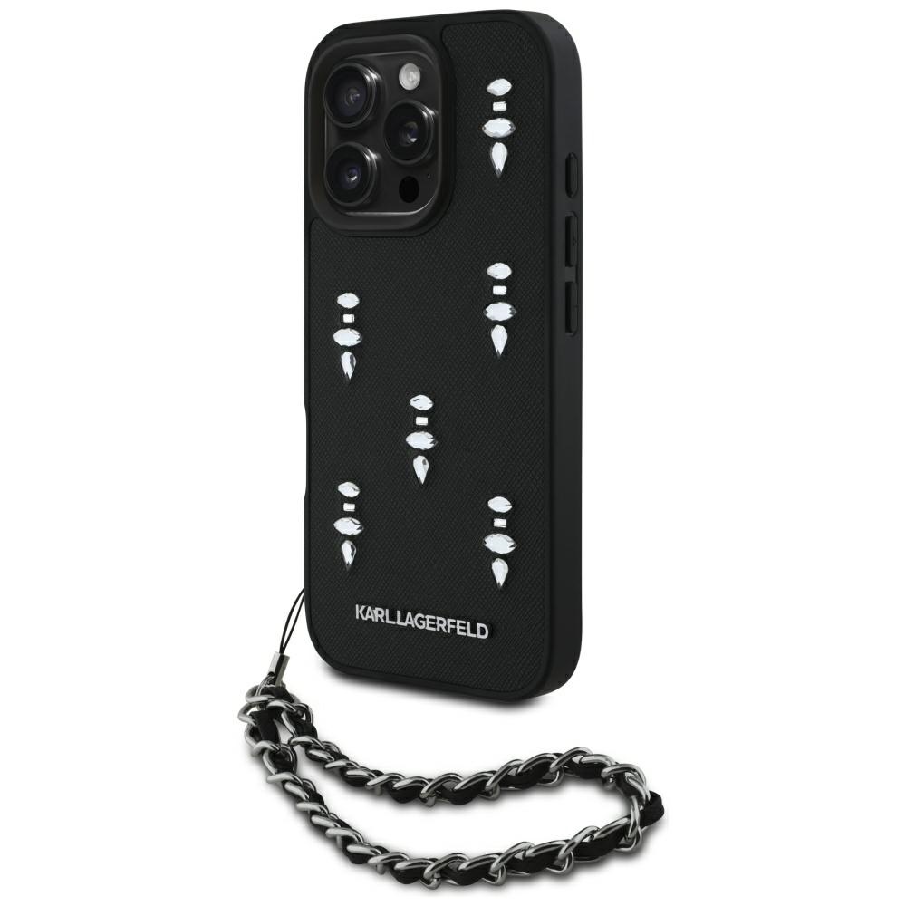 Karl Lagerfeld® Saffiano Crystals Maskica iPhone 16 Pro Max Crna