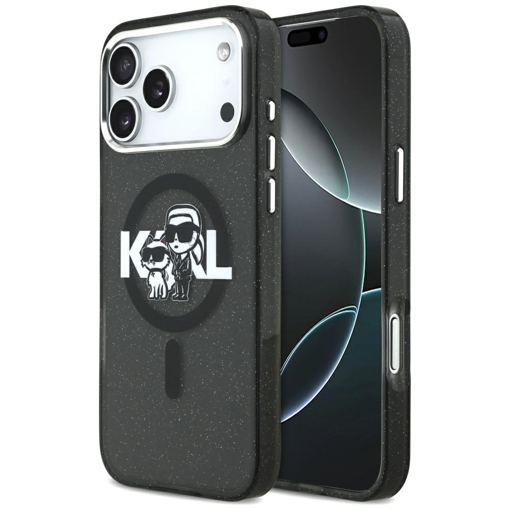Karl Lagerfeld® Glitter Karl&Choupette MagSafe maskica za iPhone 17 Pro Max Crna