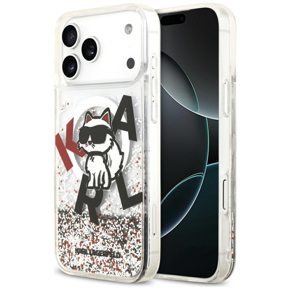 Karl Lagerfeld® glitter Choupette MagSafe maskica za iPhone 17 Pro Max Prozirna
