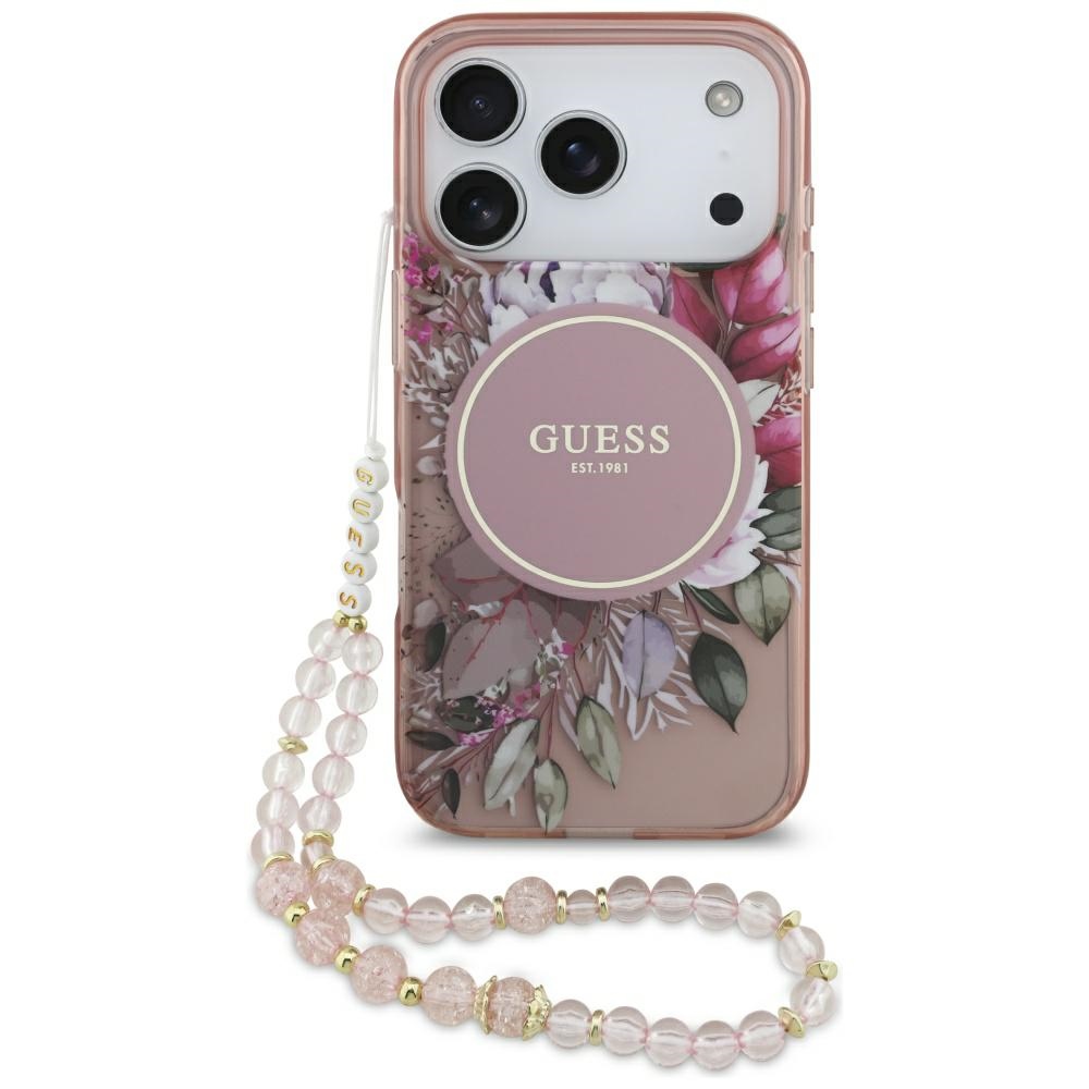 Guess® IML Flowers MagSafe maskica s vezicom za iPhone 17 Pro Pink