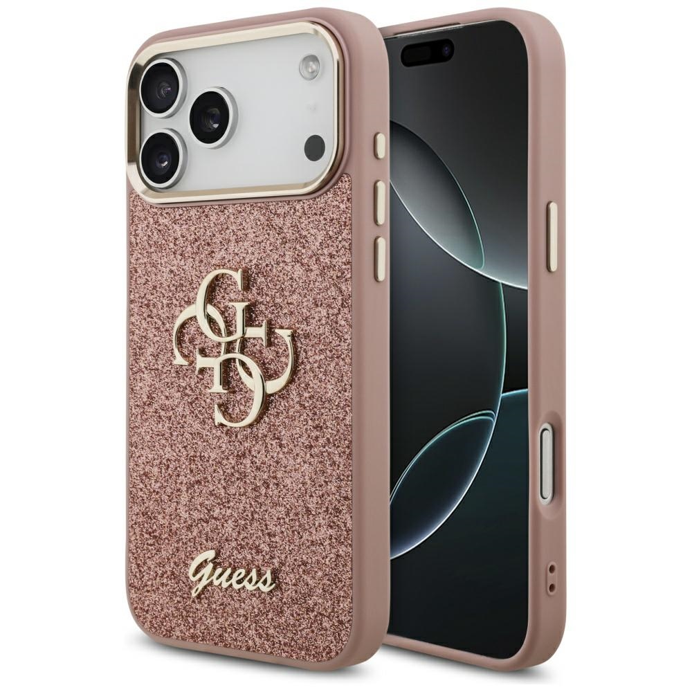 Guess® Fixed Glitter Big Logo Metal Frame maskica za iPhone 17 Pro Max Pink