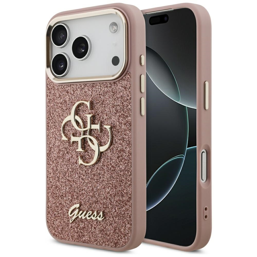 Guess® Fixed Glitter Big Logo Metal Frame maskica za iPhone 17 Pro Pink