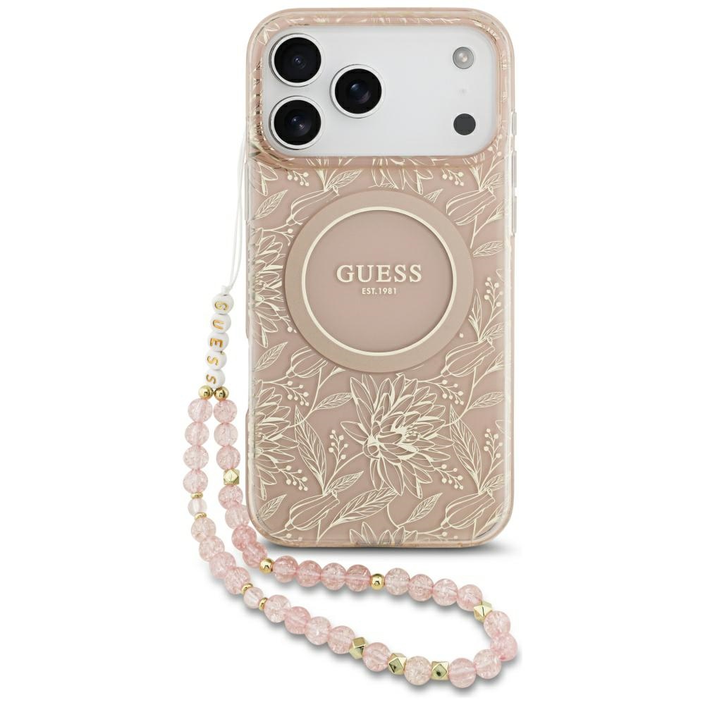 Guess® IML Flowers Electro MagSafe maskica s vezicom za iPhone 17 Pro Max Pink