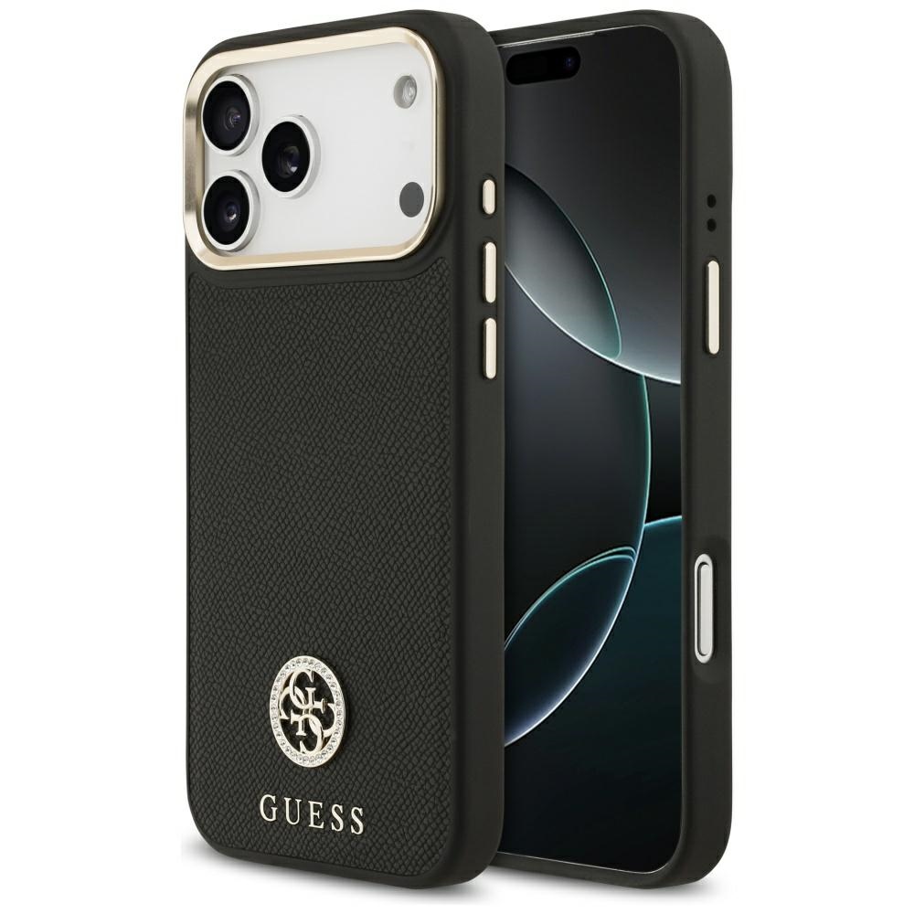 Guess® Grained Rhinestone Logo MagSafe maskica za iPhone 17 Pro Max Crna