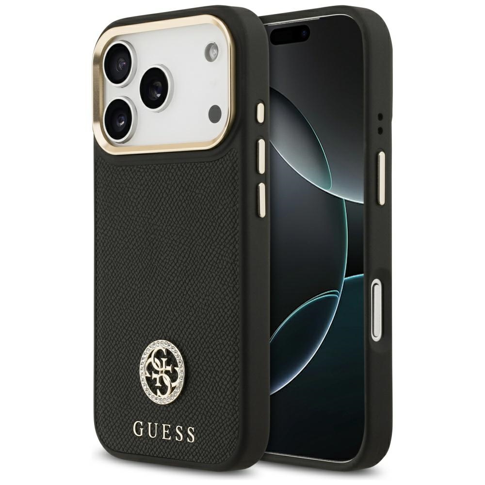 Guess® Grained Rhinestone Logo MagSafe maskica za iPhone 17 Pro Crna