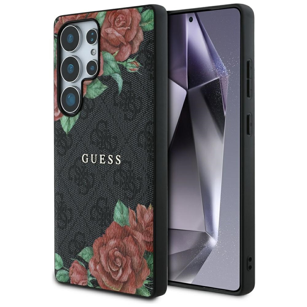 Guess® PU 4G Flowers Classic Logo MagSafe maskica za Samsung Galaxy S25 Ultra Crna