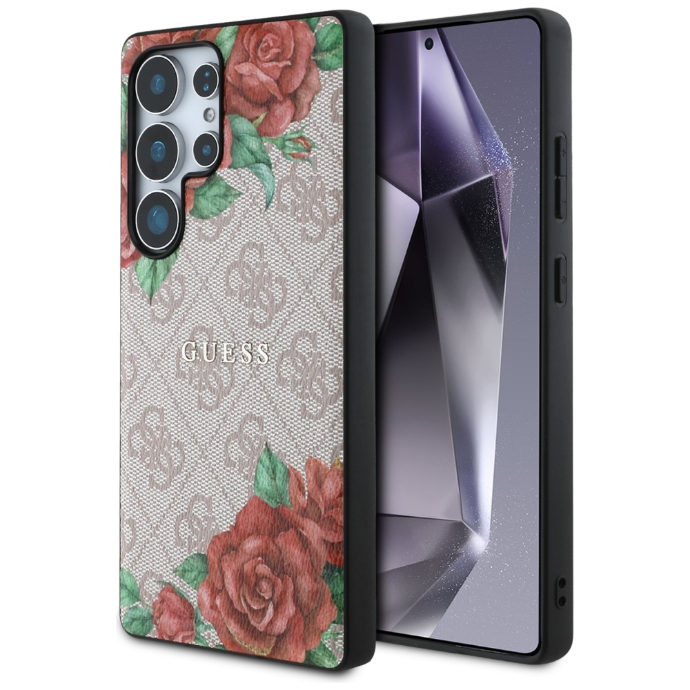 Guess® PU 4G Flowers Classic Logo MagSafe maskica za Samsung Galaxy S25 Ultra Pink