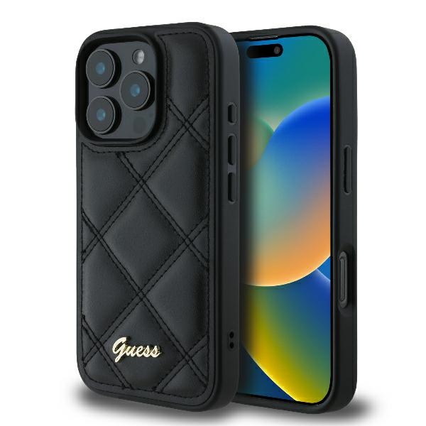 Guess iPhone 16 Pro Max maskica Quilted Metal Logo Crna