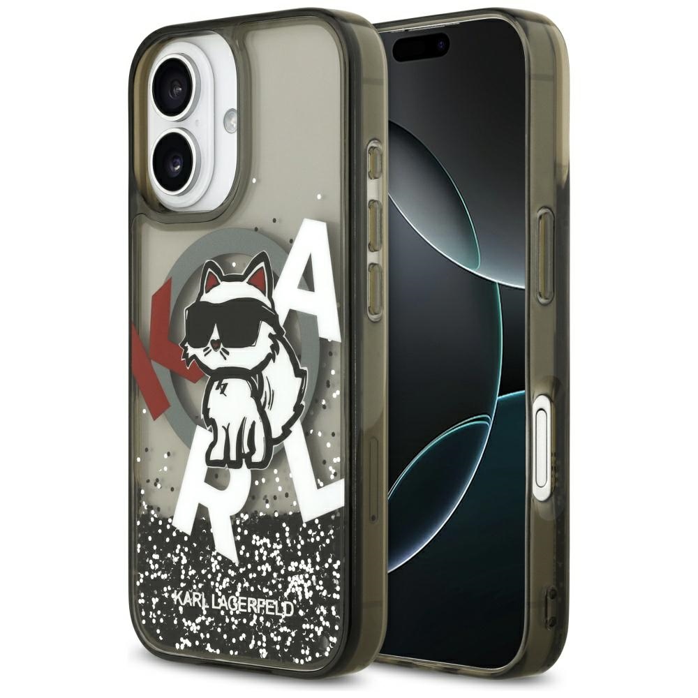 Karl Lagerfeld® Liquid Glitter Choupette MagSafe maskica za iPhone 17 Crna