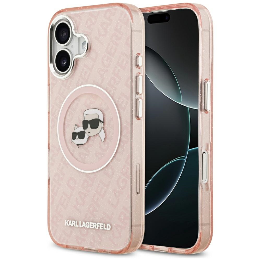 Karl Lagerfeld® IML Glitter Karl&Choupette Heads MagSafe maskica za iPhone 17 Pink