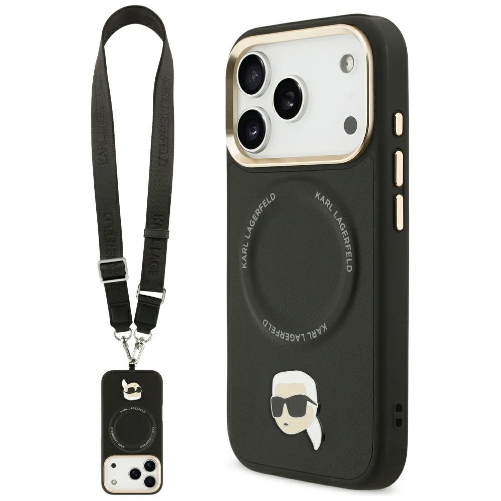 Karl Lagerfeld® Big Strap Logo MagSafe maskica za iPhone 17 Pro Max Crna