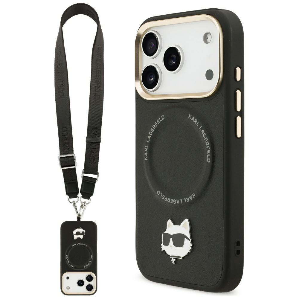 Karl Lagerfeld® Big Strap Choupette MagSafe maskica za iPhone 17 Pro Crna