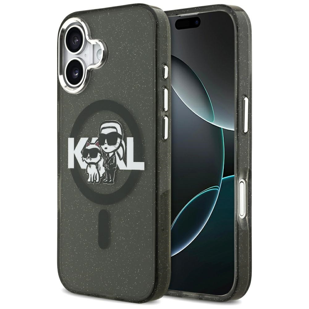 Karl Lagerfeld® IML Glitter Karl&Choupette Sketch Logo MagSafe maskica za iPhone 17 Crna