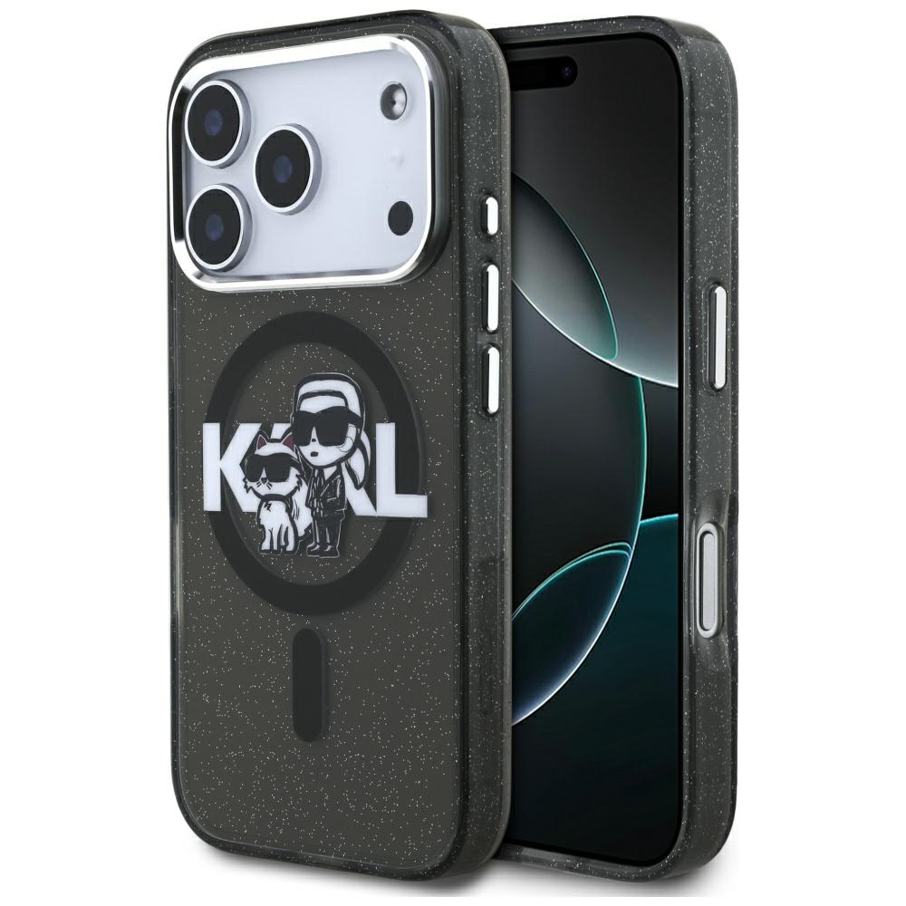 Karl Lagerfeld® IML Glitter Karl&Choupette Sketch Logo MagSafe maskica za iPhone 17 Pro Crna