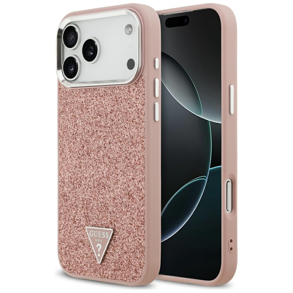 Guess® Glitter Triangle Logo MagSafe maskica za iPhone 17 Pro Max Pink