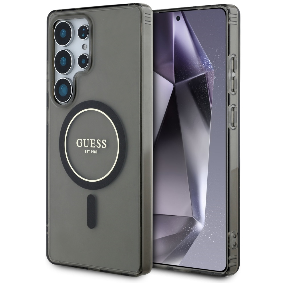 Guess® Glitter Circle Classic Logo MagSafe maskica za Samsung Galaxy S25 Ultra Crna