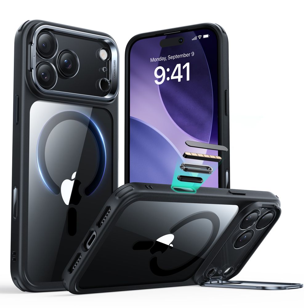 ESR Classic Hybrid MagSafe maskica sa stalkom za iPhone 17 Pro Max Prozirno crna