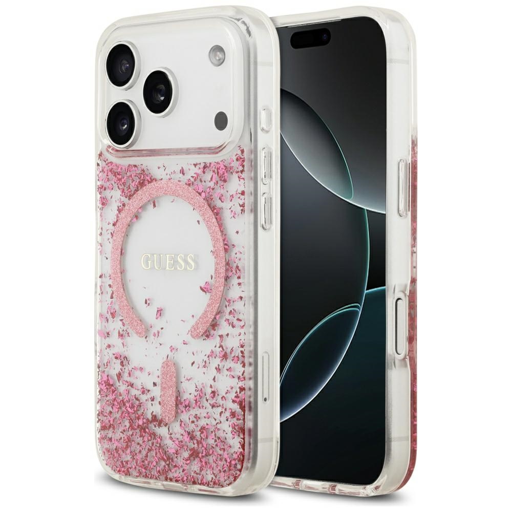 Guess iPhone 17 Pro maskica Resin Bottom Glitter MagSafe Pink
